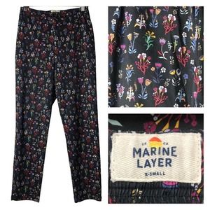 MARINE LAYER Allison Pants Trousers Black Floral Stretch High Waist Straight Leg